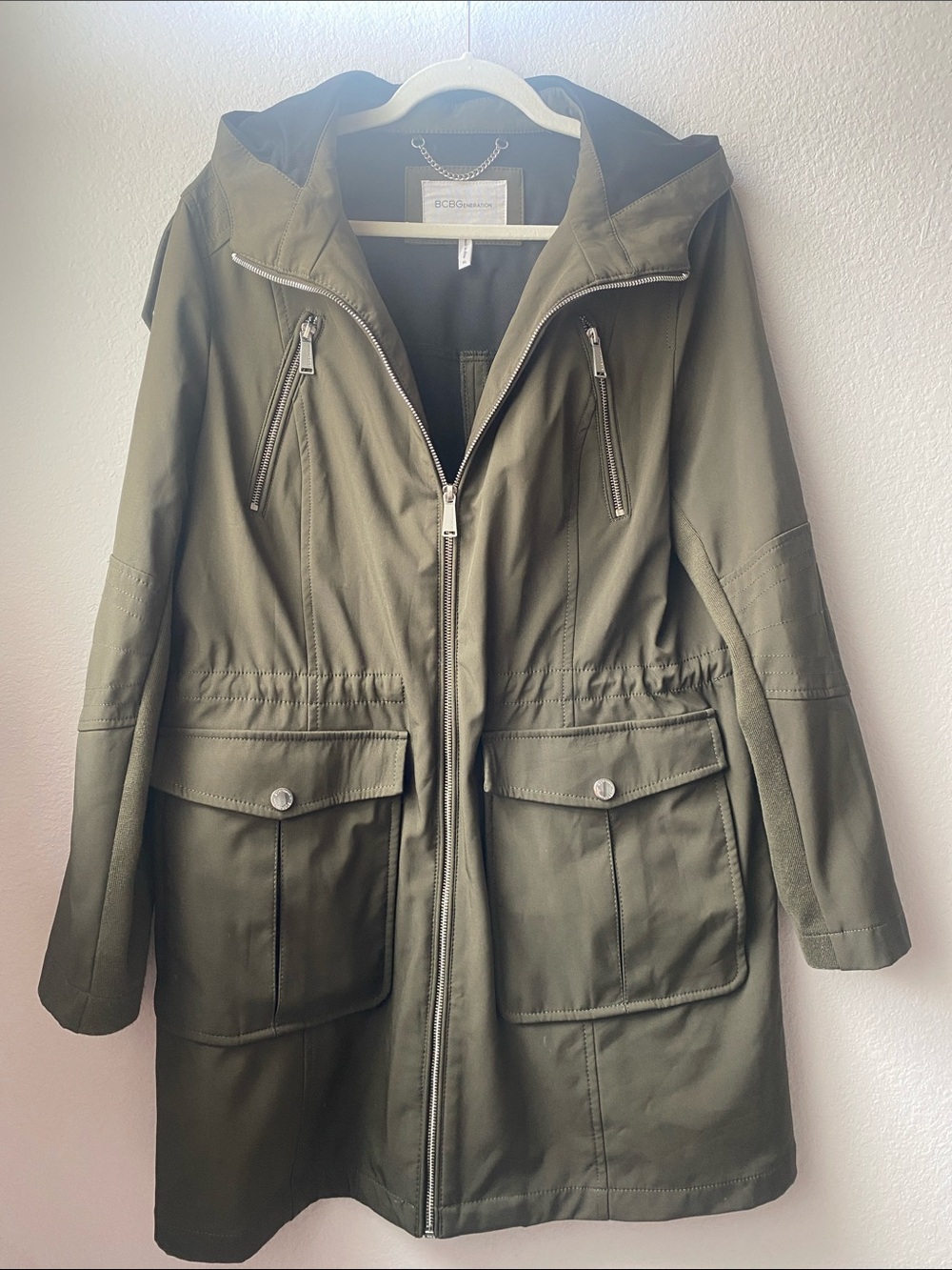 BCBGeneration Olive Green Hooded Trench Coat